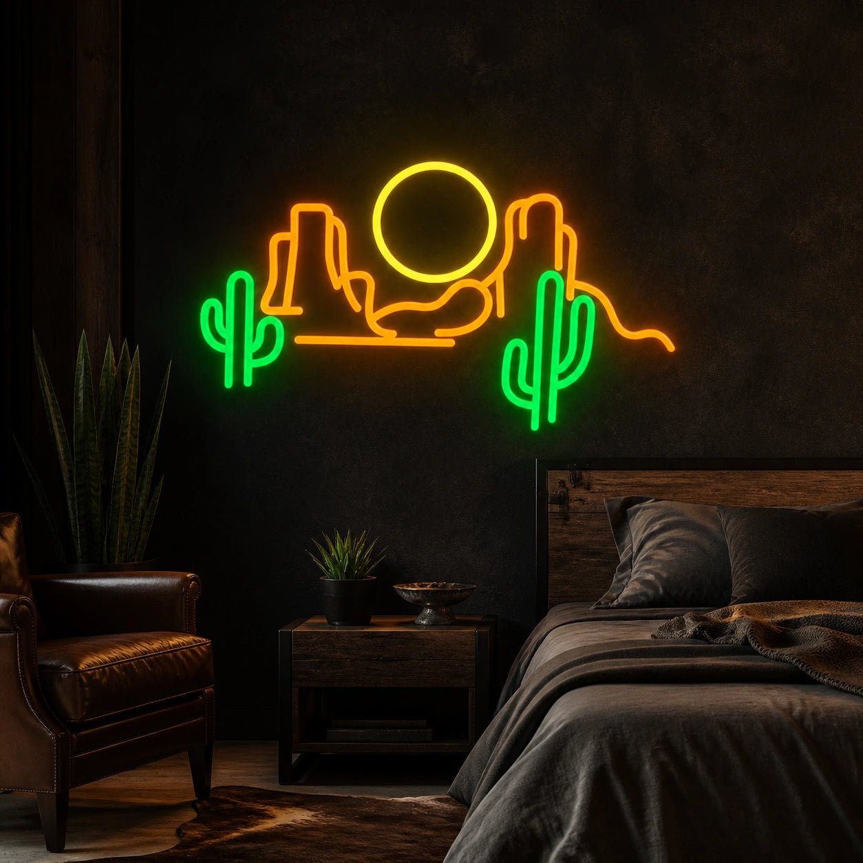 Cactus Mountain Sunrise Tiled Wall Vintage LED Neon Sign - Shineneon