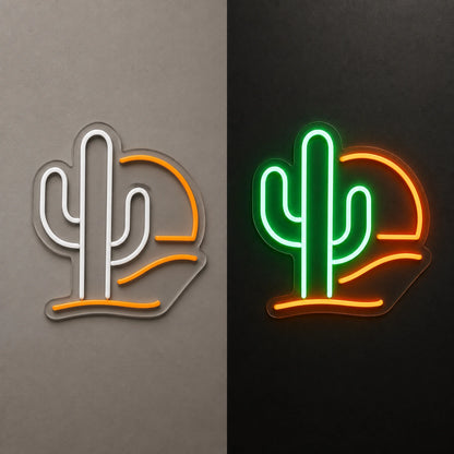 Cactus Saloon Room Vintage LED Neon Sign day and night comparison
