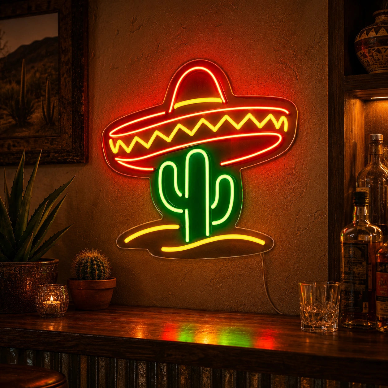 Cactus Sombrero LED Neon Sign high-converting product image