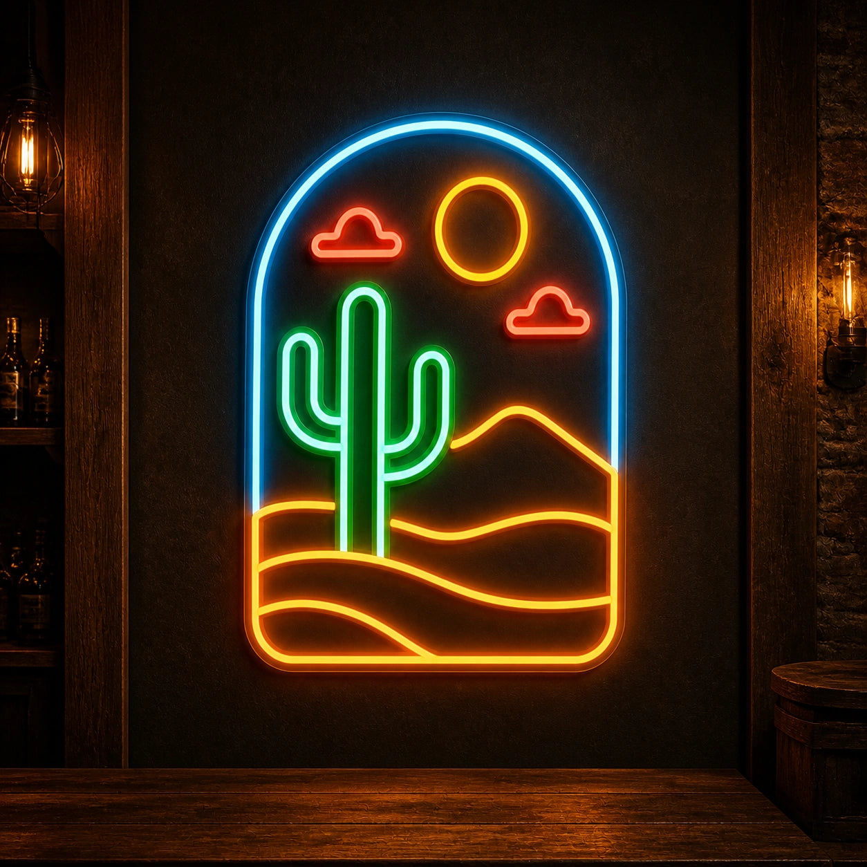 Cactus Sun Saloon Vintage LED Neon Sign high-converting product image