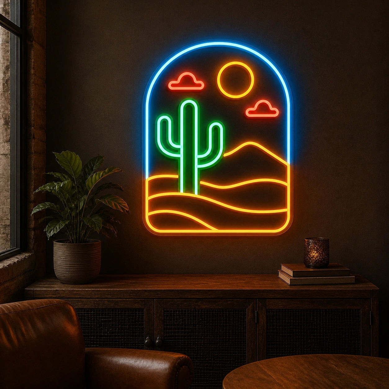 Cactus Sun Saloon Vintage LED Neon Sign real lifestyle scene