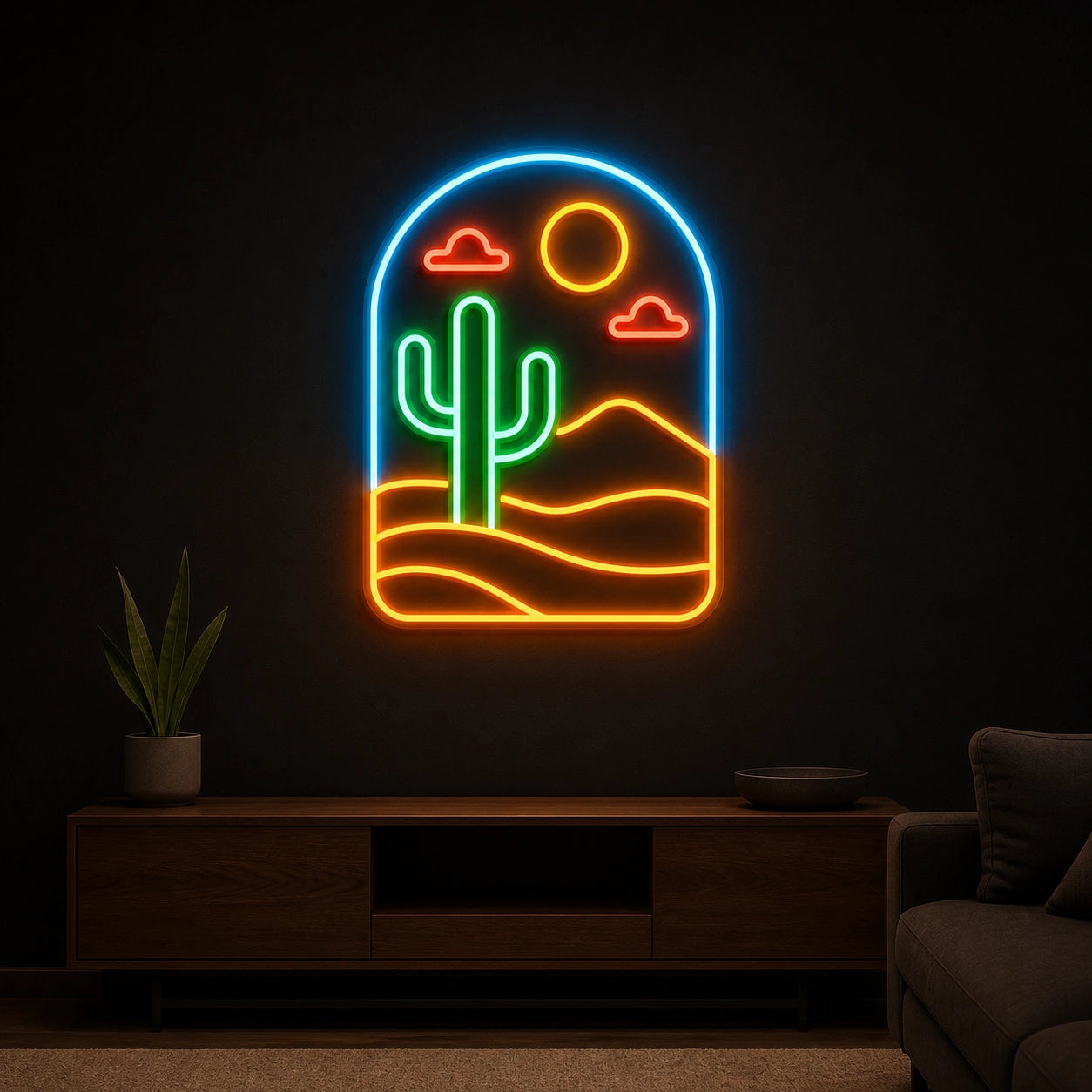 Cactus Sun Saloon Vintage LED Neon Sign size image