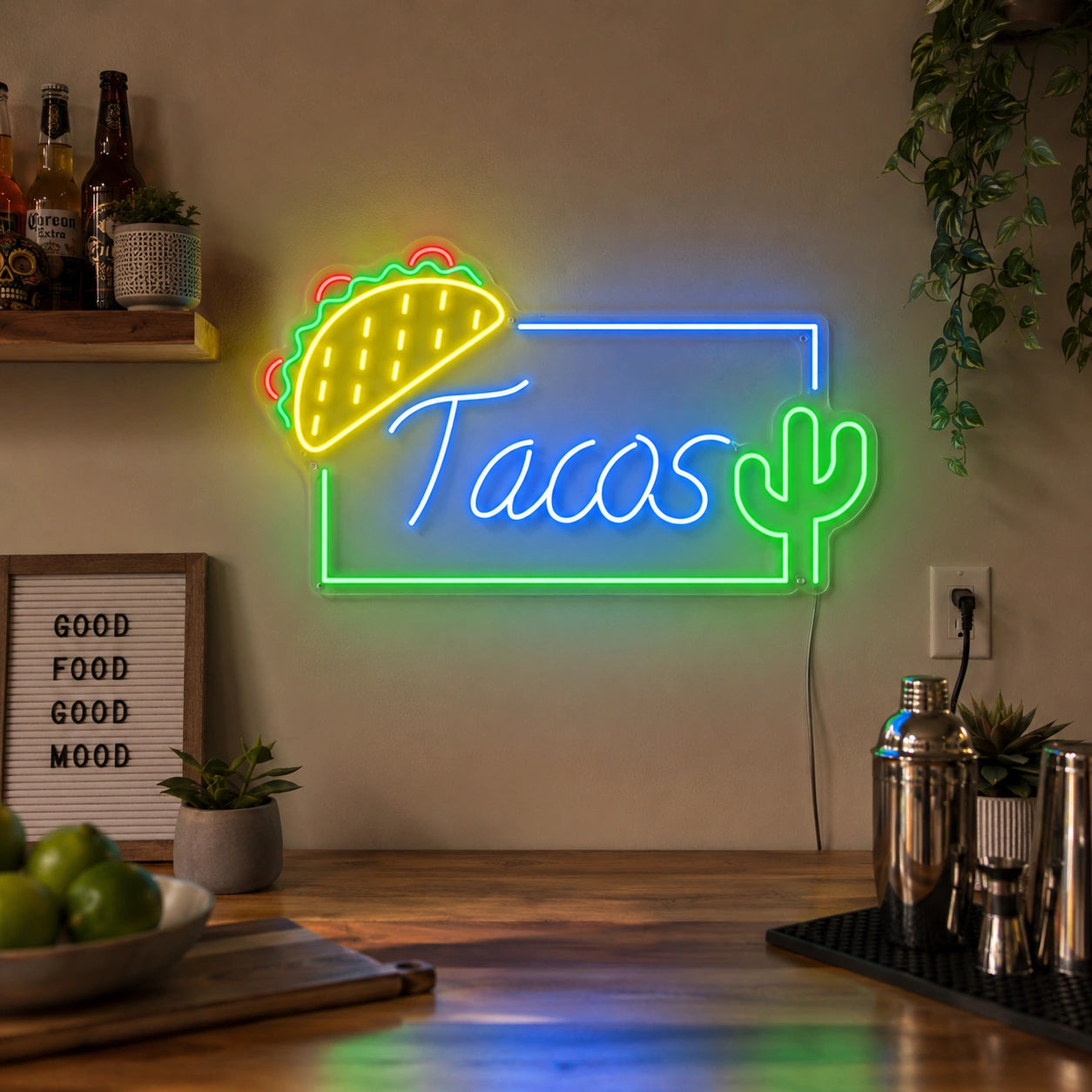 Cactus Taco Neon Sign LED Neon Sign real lifestyle scene