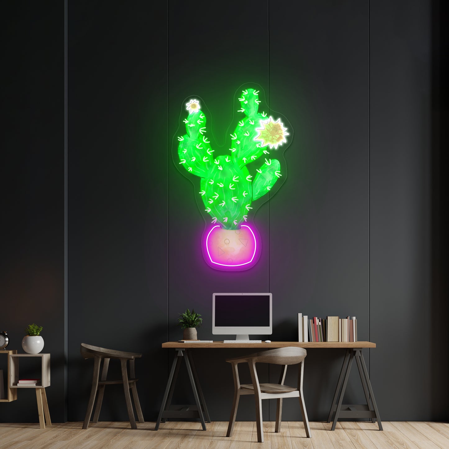 Cactus With Pink Flower Neon Signs