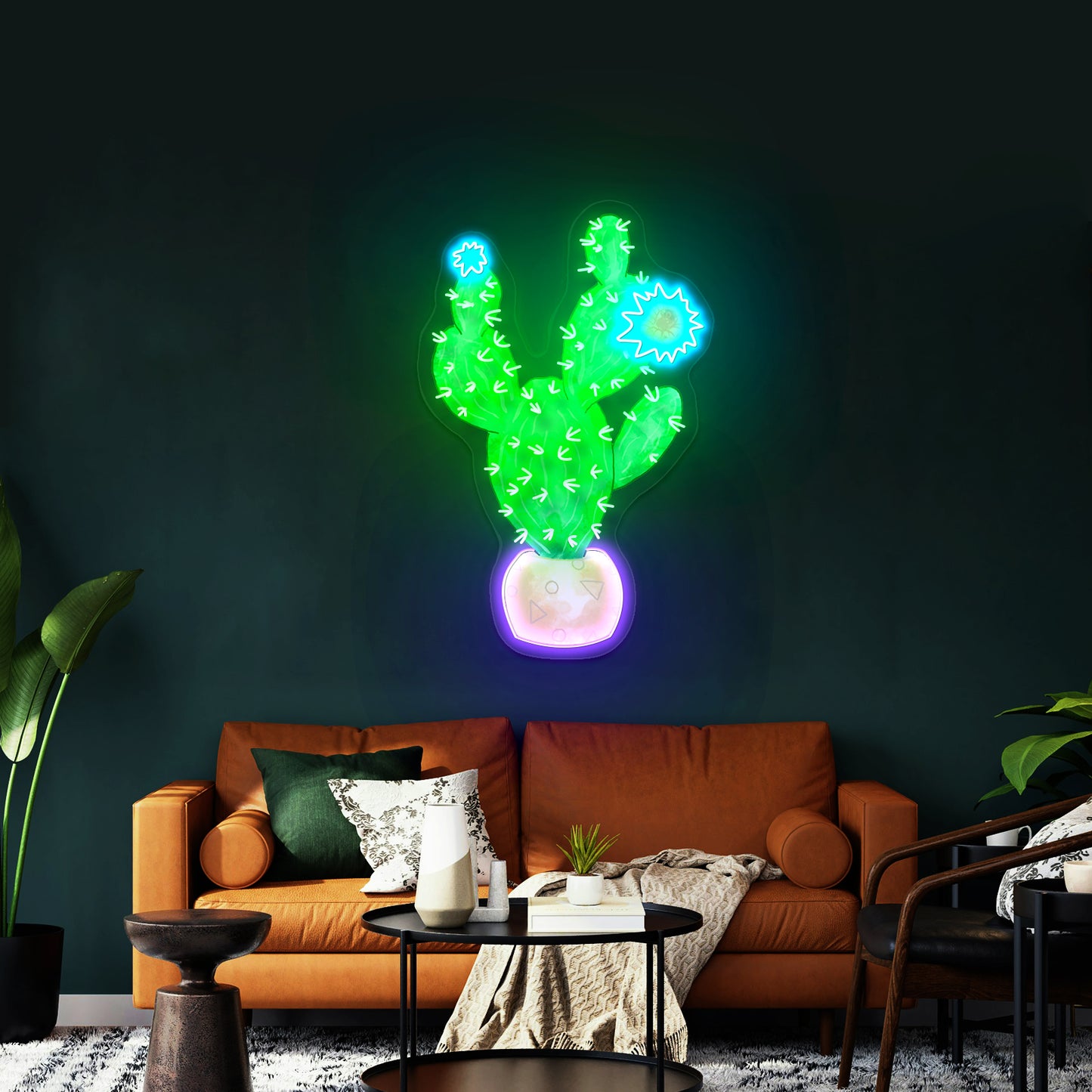 Cactus With Pink Flower Neon Signs