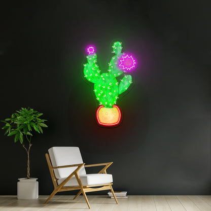 Cactus With Pink Flower Neon Signs