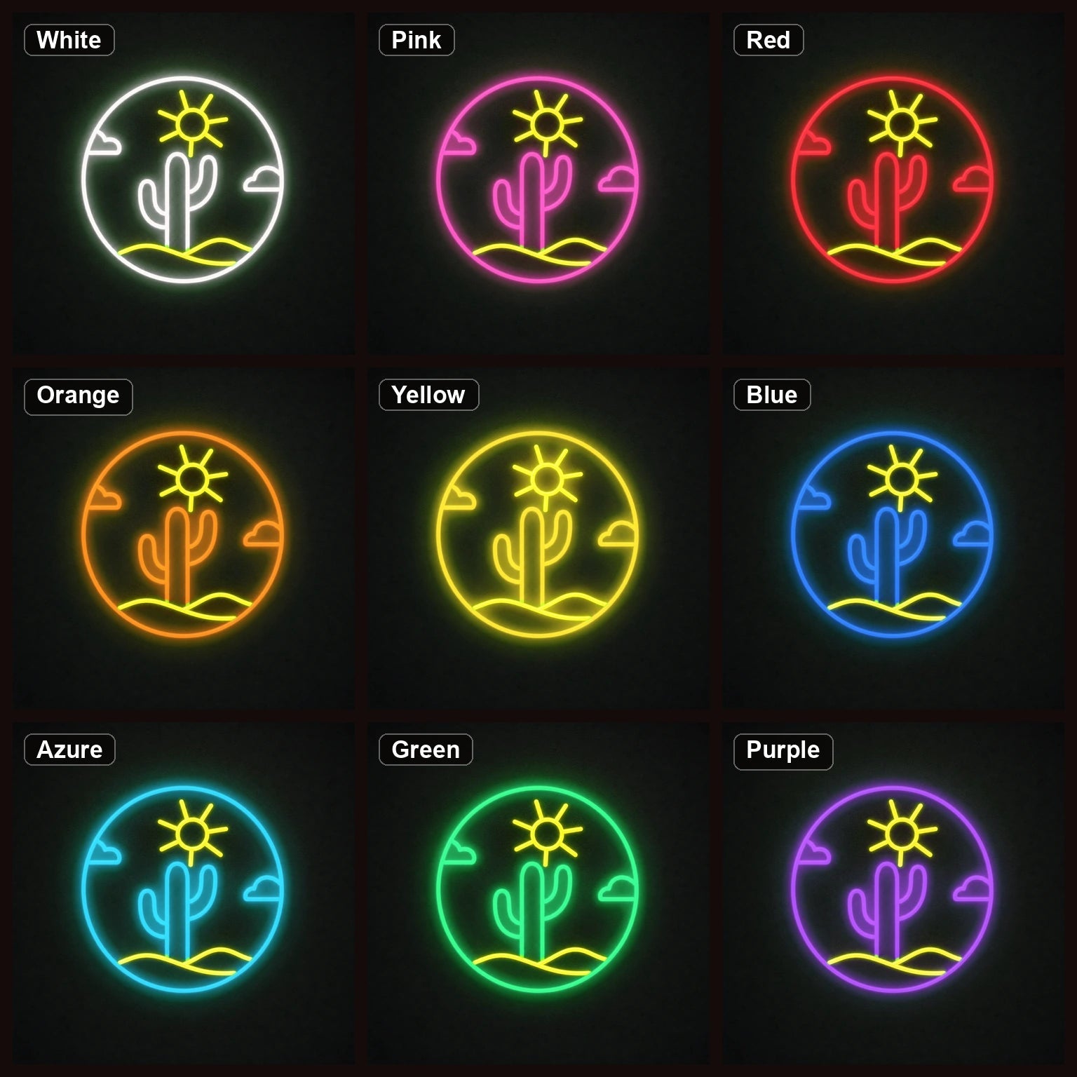 Cactus With Sun And Clouds Circle LED Neon Sign Garage Neon Sign - Shineneon