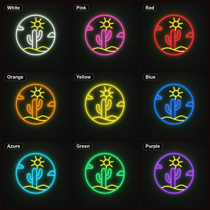 Cactus With Sun And Clouds Circle LED Neon Sign Garage Neon Sign - Shineneon