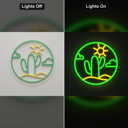 Cactus With Sun And Clouds Circle LED Neon Sign Home Bar Wall Decoration - Shineneon