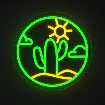 Cactus With Sun And Clouds Circle LED Neon Sign Home Garage Wall Decoration main product image