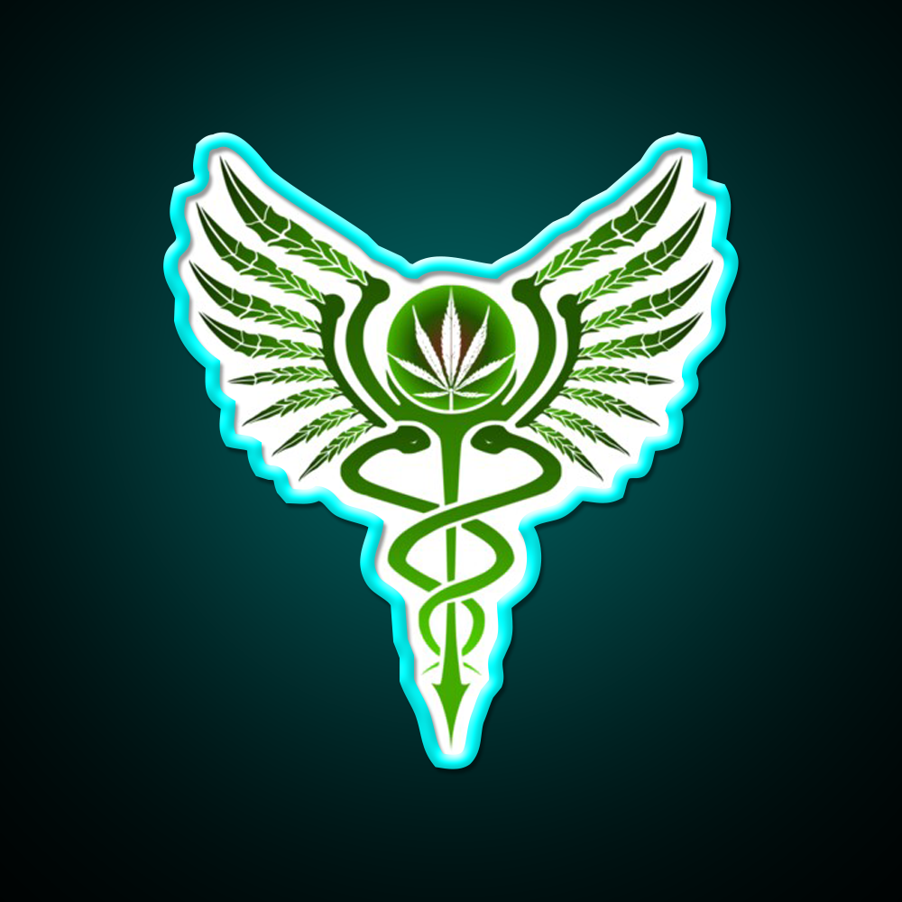 Caduceus Medicine Symbol Of Hermes Green Leaf Led Neon Sign Rgb Color - Size and dimension reference