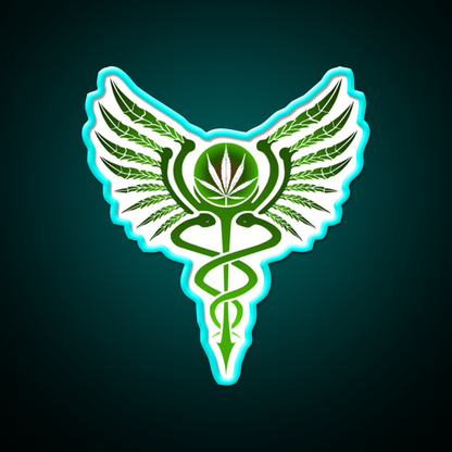Caduceus Medicine Symbol Of Hermes Green Leaf Led Neon Sign Rgb Color - Size and dimension reference