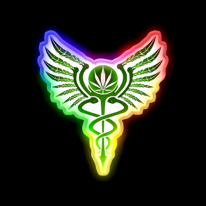 Caduceus Medicine Symbol Of Hermes Green Leaf Led Neon Sign Rgb Color - LED neon sign close-up detail