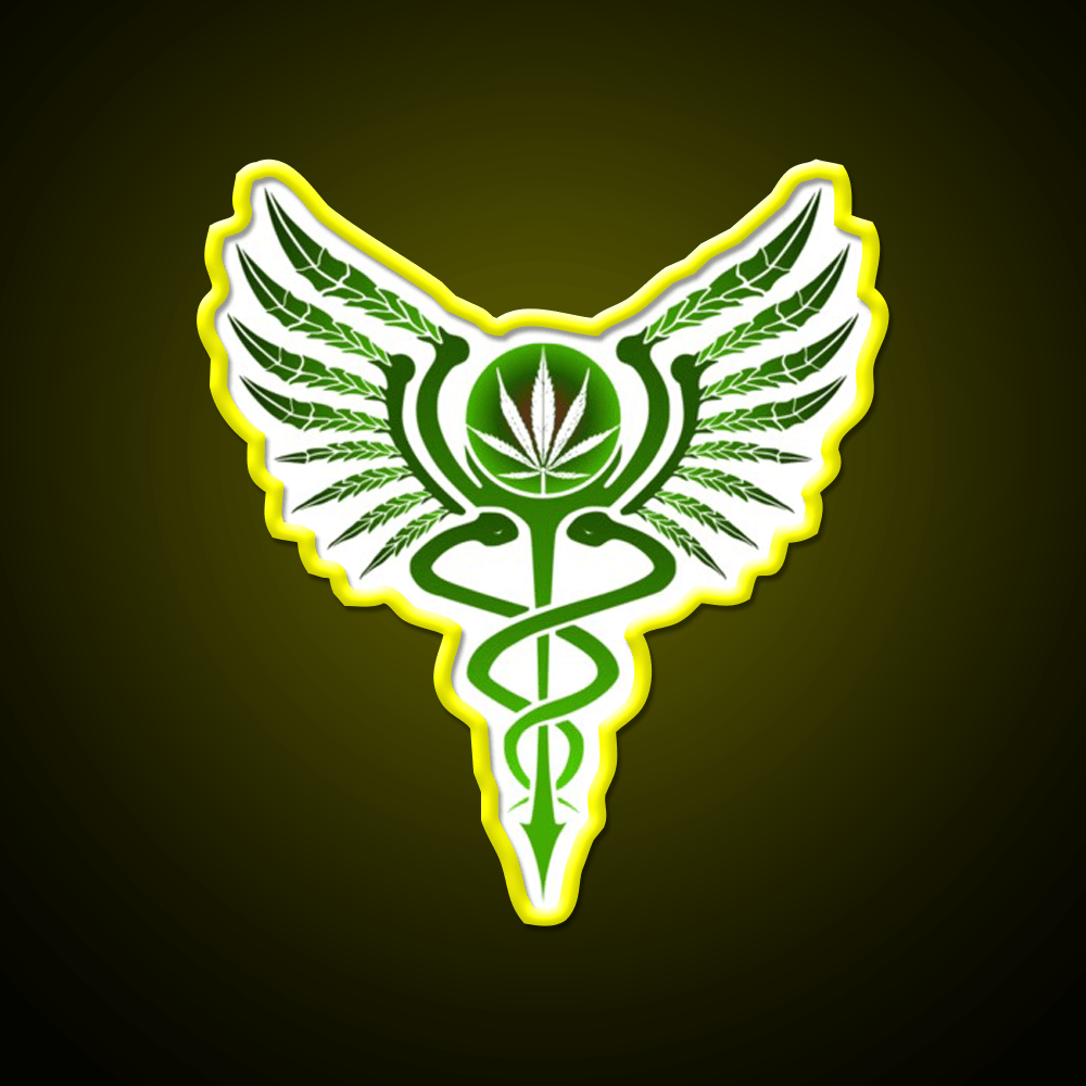 Caduceus Medicine Symbol Of Hermes Green Leaf Led Neon Sign Rgb Color - Shineneon