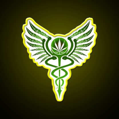 Caduceus Medicine Symbol Of Hermes Green Leaf Led Neon Sign Rgb Color - Shineneon