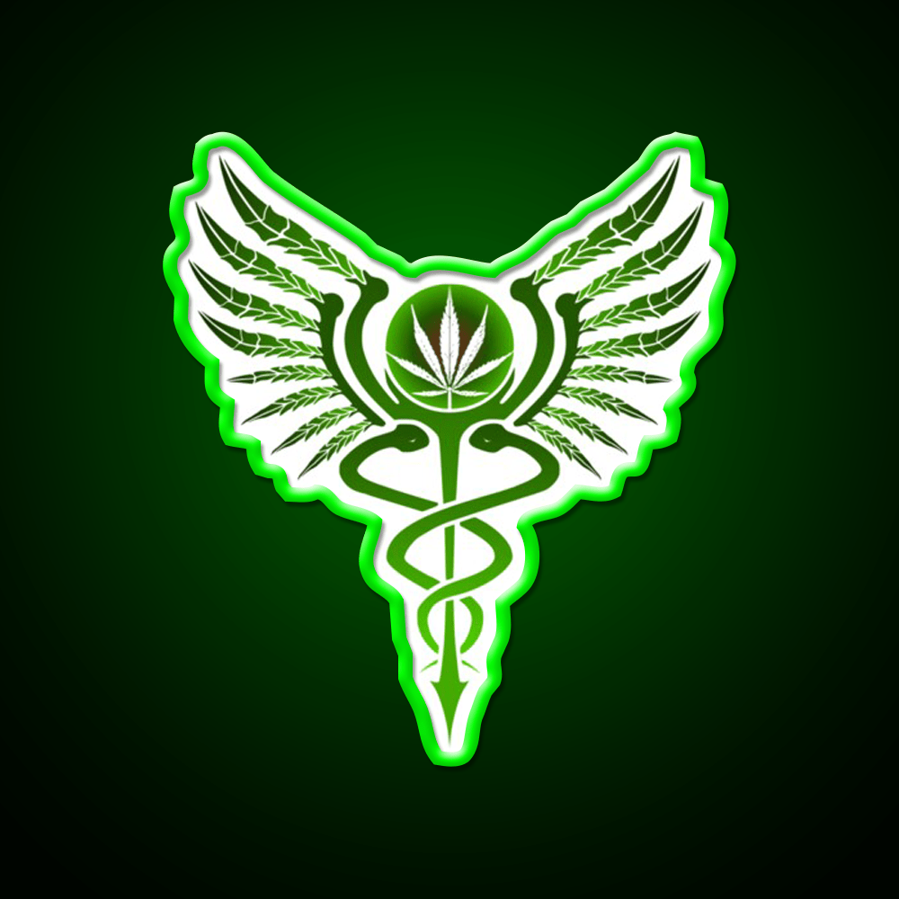 Caduceus Medicine Symbol Of Hermes Green Leaf Led Neon Sign Rgb Color - Shineneon