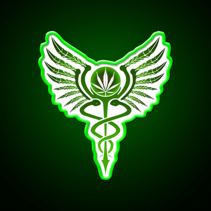 Caduceus Medicine Symbol Of Hermes Green Leaf Led Neon Sign Rgb Color - Shineneon