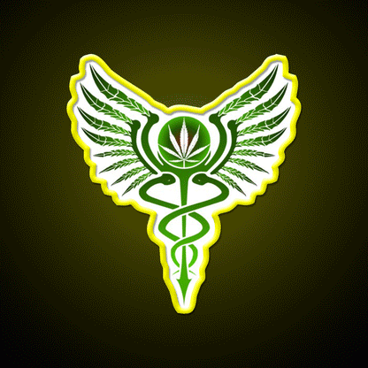 Caduceus Medicine Symbol Of Hermes Green Leaf Led Neon Sign Rgb Color - Custom LED neon sign front view