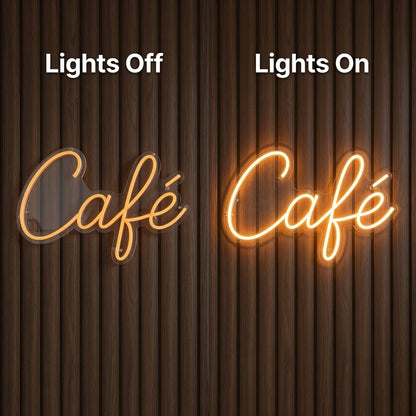 Cafe Business LED Neon Sign - 06 Day Night Comparison