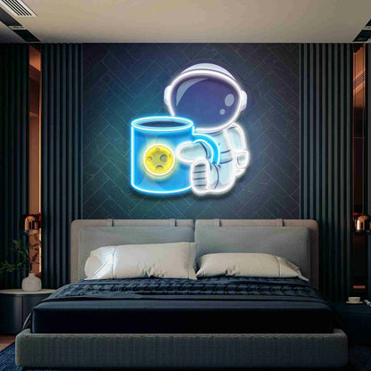 Cafe Cosmic Glow Of Coffee Astronaut Led Uv Led Neon Sign - Shineneon