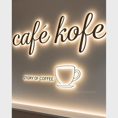 Cafe Kofe Story Of Coffee 3D Backlit Channel Letters Led Light Sign