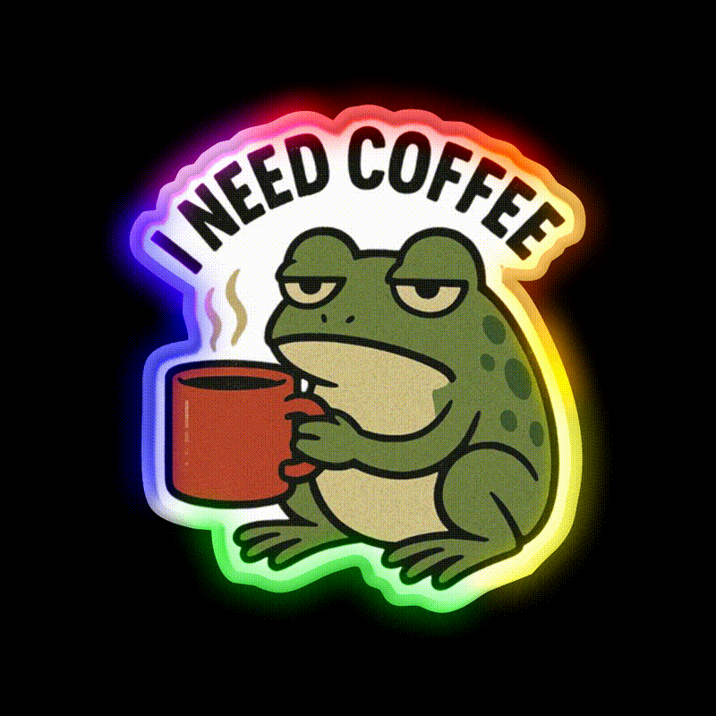 Caffeinated Frog Vibes Cafe Led Neon Sign Espresso Bar Art Rgb Color