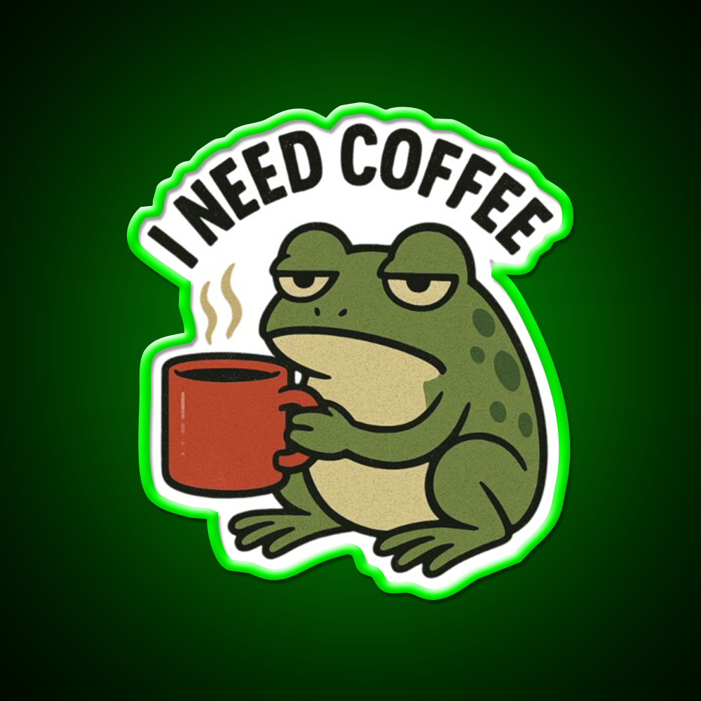Caffeinated Frog Vibes Cafe Led Neon Sign Espresso Bar Art Rgb Color