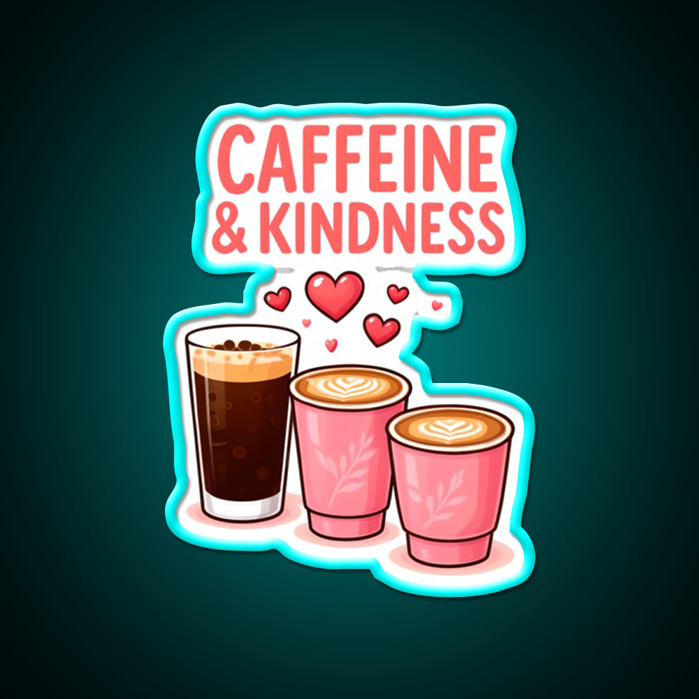 Caffeine Kindness Cute Coffee Design Cafe Led Neon Sign Espresso Bar Art Rgb Color