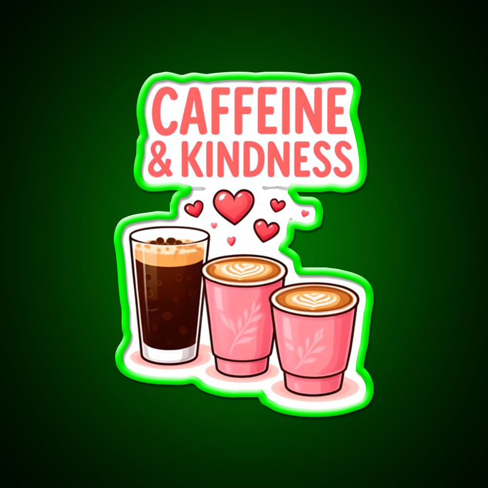 Caffeine Kindness Cute Coffee Design Cafe Led Neon Sign Espresso Bar Art Rgb Color