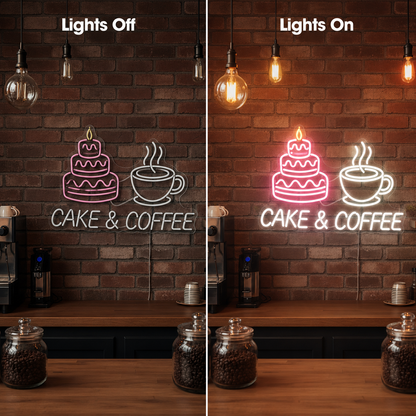 Cake And Coffee LED Neon Sign - 06 Day Night Comparison