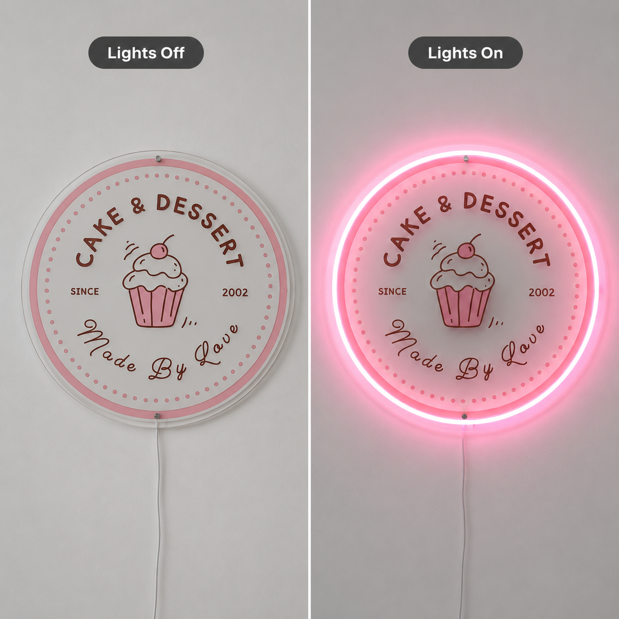 Cake And Dessert LED Neon Sign - 06 Day Night Comparison