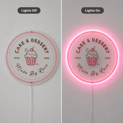 Cake And Dessert LED Neon Sign - 06 Day Night Comparison