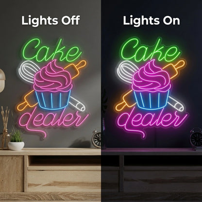 Cake Lover LED Neon Sign - 06 Day Night Comparison
