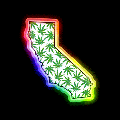 California Ca Weed Leaf Pattern Hemp Inspired Green Leaf Led Neon Sign Rgb Color - LED neon sign close-up detail