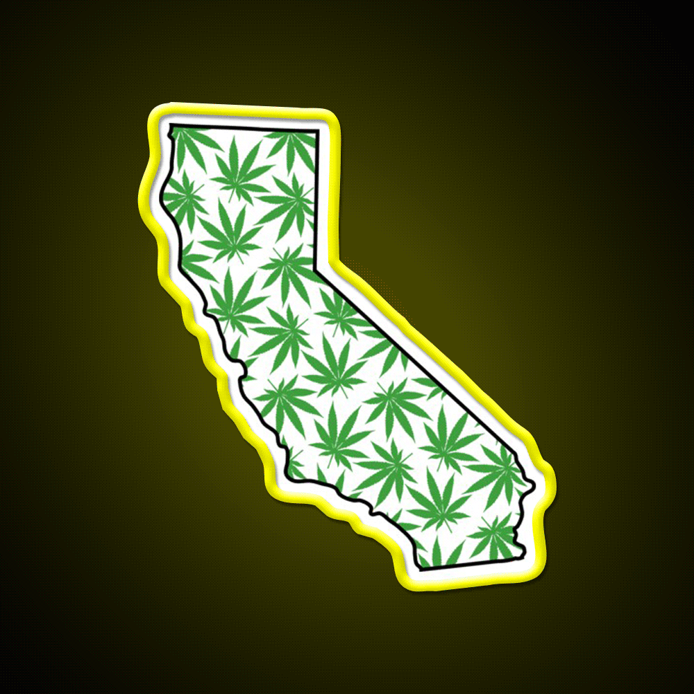 California Ca Weed Leaf Pattern Hemp Inspired Green Leaf Led Neon Sign Rgb Color - Custom LED neon sign front view