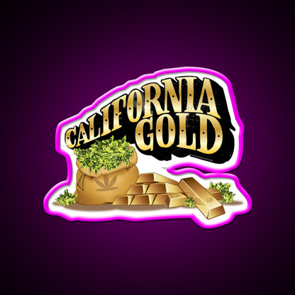 California Gold Strain Art Hemp Inspired Green Leaf Led Neon Sign Rgb Color - Neon sign mounted on wall in room