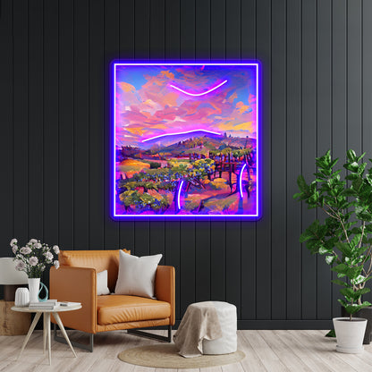 California Napa Valley Grape Wine Winery Illustration Modern Art Wall Artwork Neon Signs