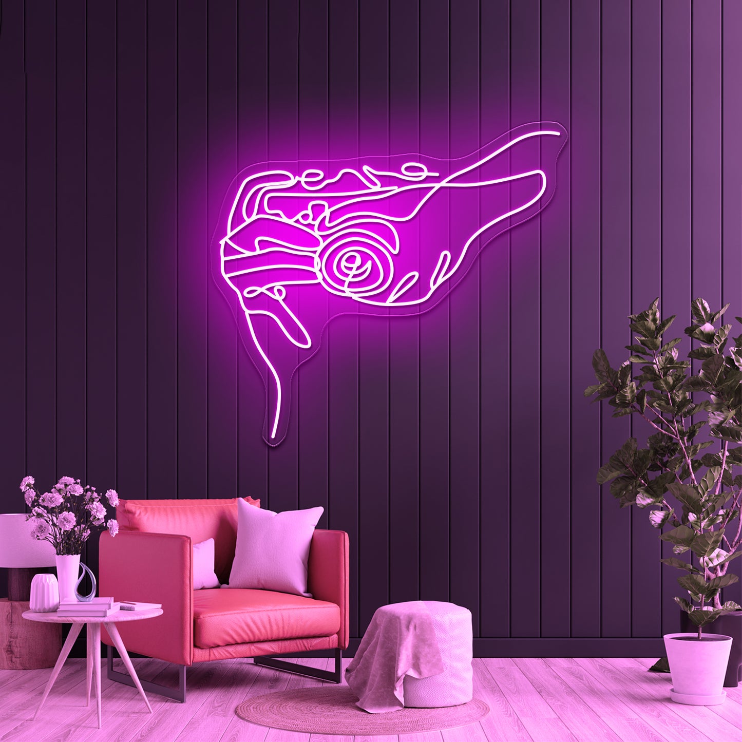 Camera Line Art Wall Artwork Neon Signs