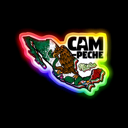 Campeche Map Of Mexico Party Drink Tequila Led Neon Sign Rgb Color - LED neon sign close-up detail