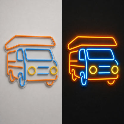 Camper Van Vintage LED Neon Sign day and night comparison