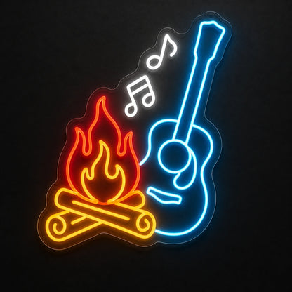 Campfire Acoustic Guitar Room Scene Vintage LED Neon Sign main product image