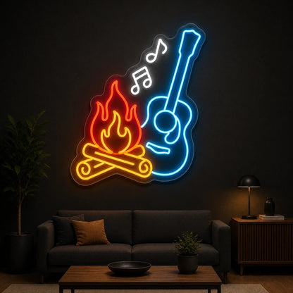 Campfire Acoustic Guitar Room Scene Vintage LED Neon Sign - Shineneon