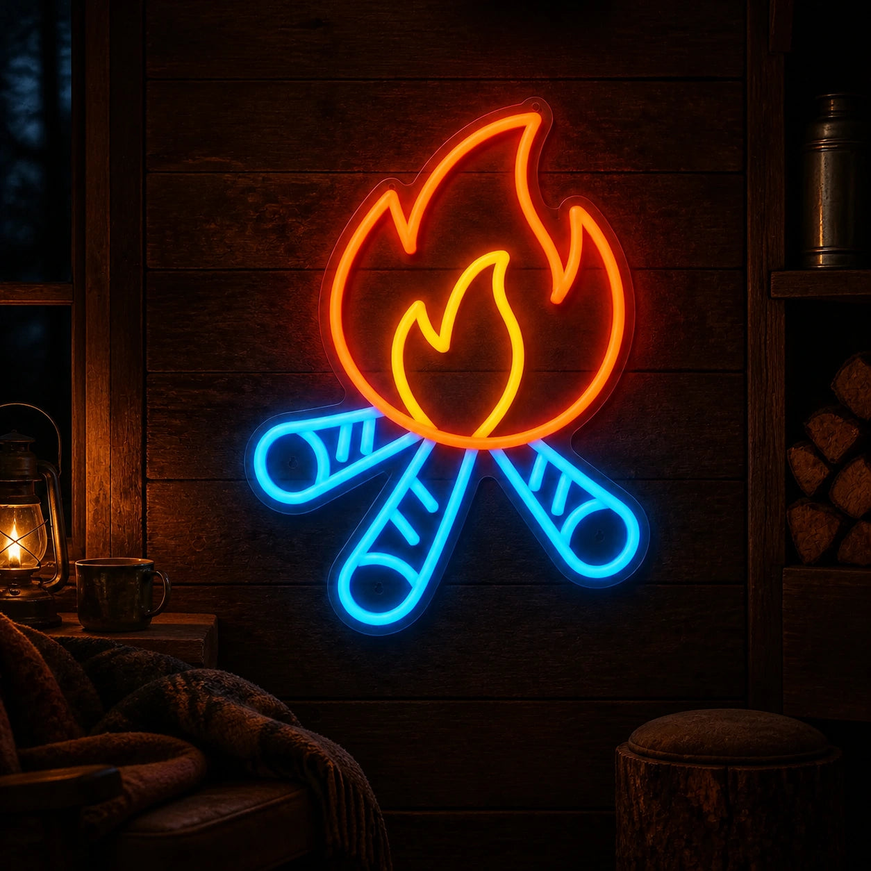 Campfire Crossed Logs Vintage LED Neon Sign high-converting product image