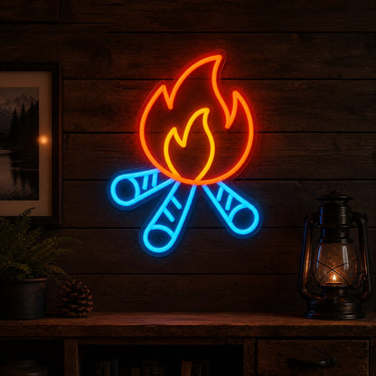 Campfire Crossed Logs Vintage LED Neon Sign real lifestyle scene