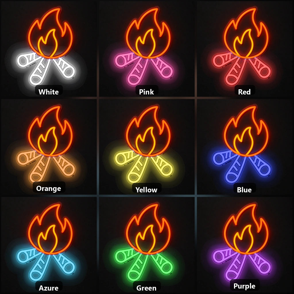 Campfire Crossed Logs Vintage LED Neon Sign color grid