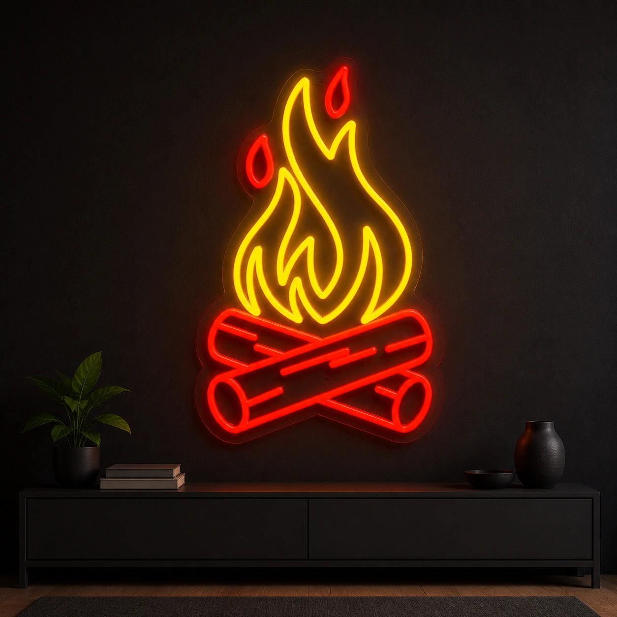 Campfire Flying Embers Crossed Logs Vintage LED Neon Sign size image