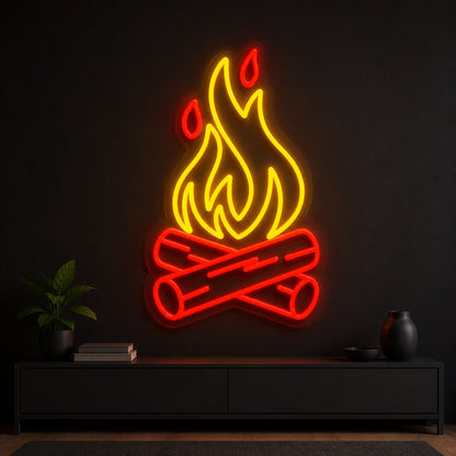 Campfire Flying Embers Crossed Logs Vintage LED Neon Sign size image