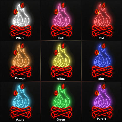 Campfire Flying Embers Crossed Logs Vintage LED Neon Sign color grid