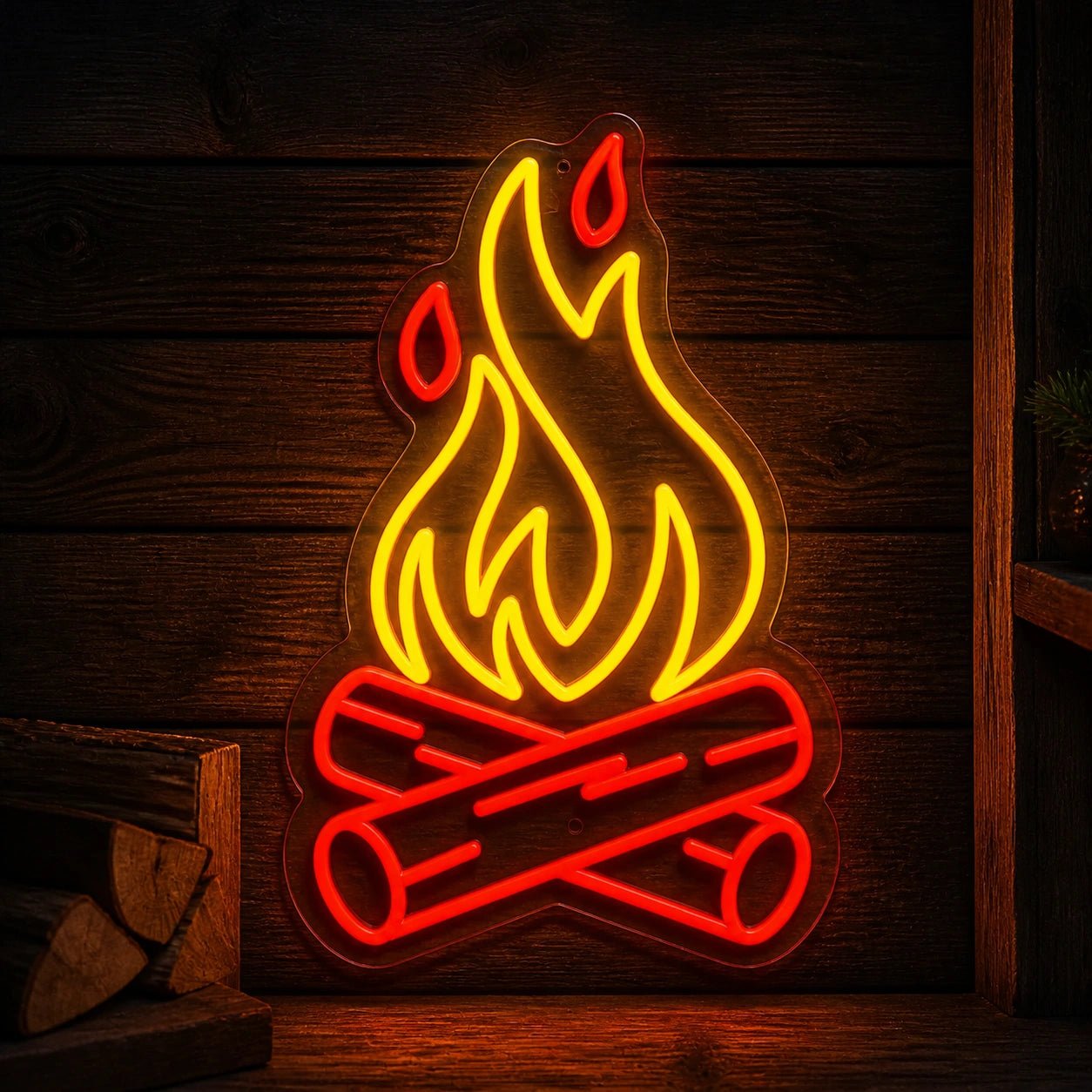 Campfire Flying Embers Crossed Logs Vintage LED Neon Sign - Shineneon