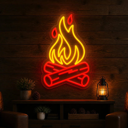 Campfire Flying Embers Crossed Logs Vintage LED Neon Sign - Shineneon